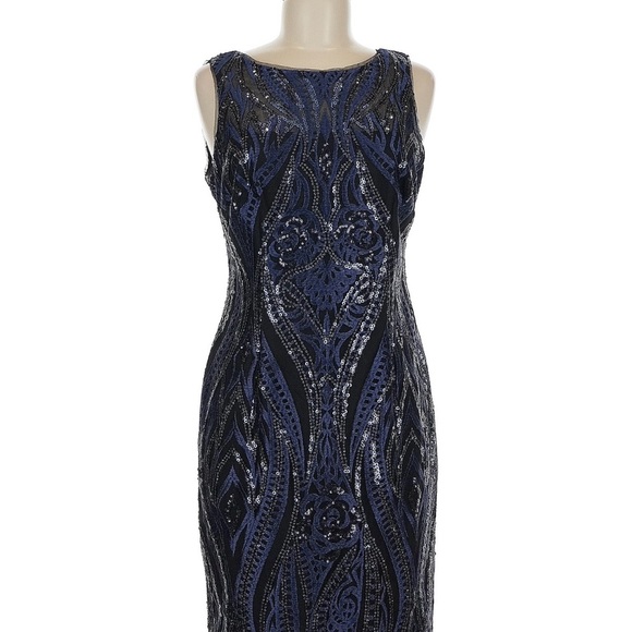 Calvin Klein Blue and Black Sequin Dress NWT Size 6 - Picture 1 of 4